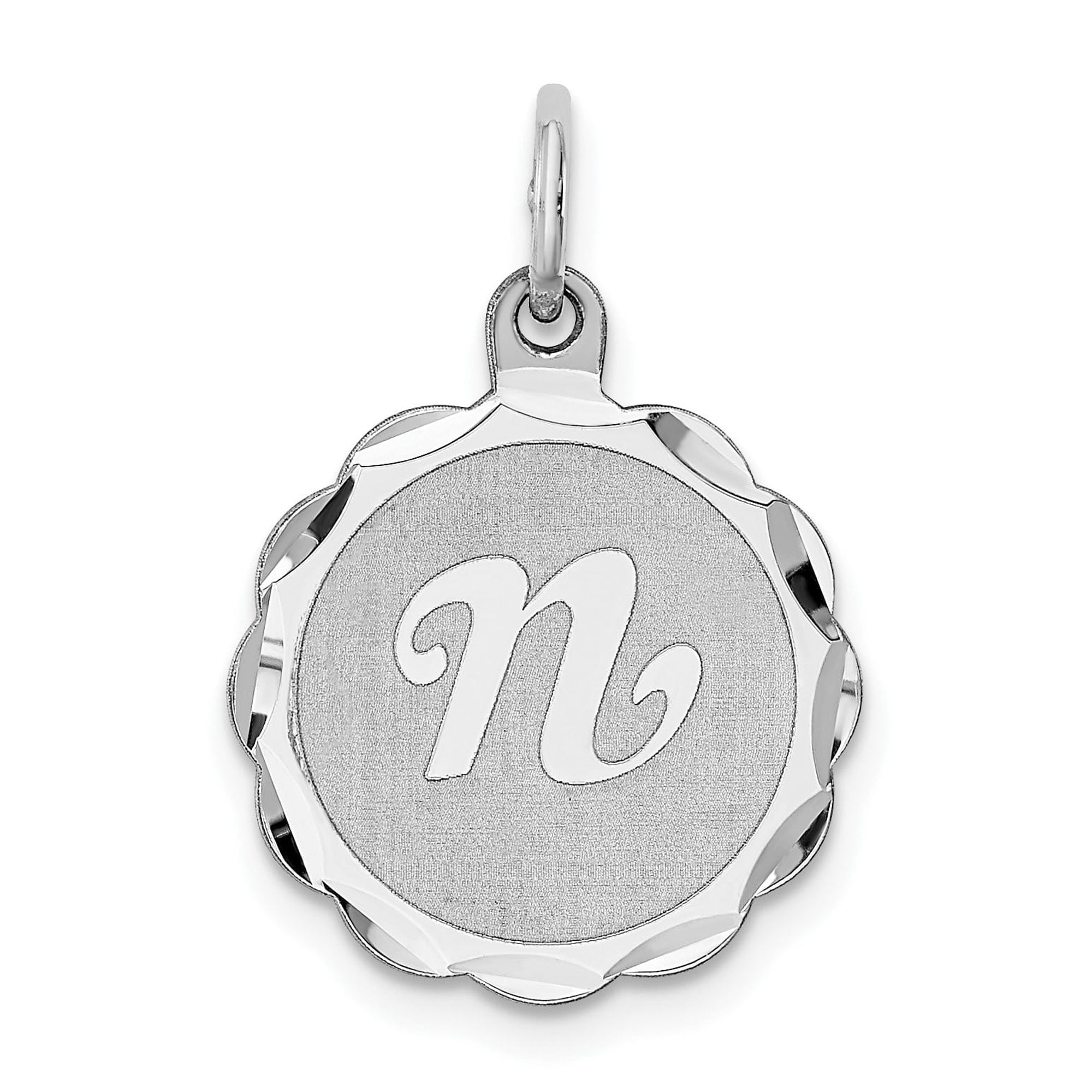 Sterling Silver Script N Initial Pendant Necklace Charm with Scalloped Edge, Personalized Monogram Jewelry for Women or Unisex Identity Symbol
