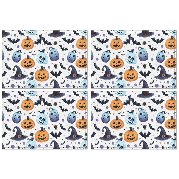 Colorful Pumpkin Halloween Pattern Summer Placemats Table Placemats Set Of 4-Linen Kitchen Washable Placemats Table Mats 11.8"x17.7" Non-Slip Heat Resistant