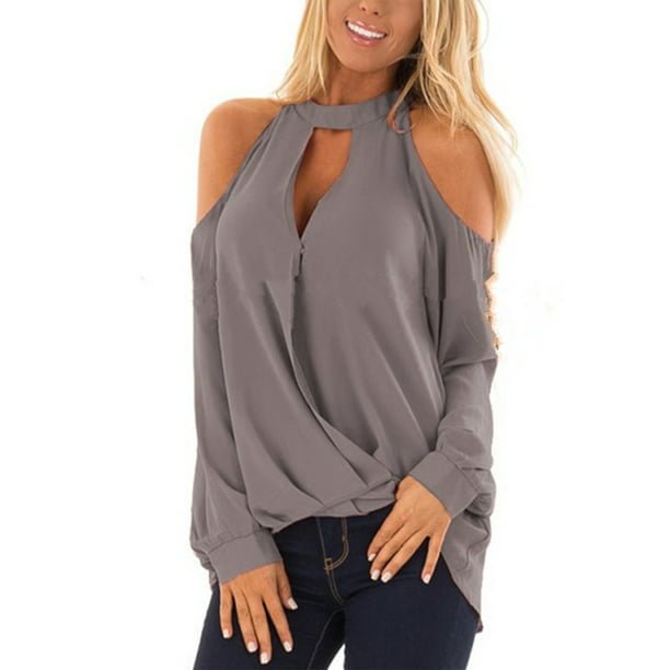Women Sexy Neck Top Long Sleeve Off Shoulder T Shirt Ladies Casual Solid Color Tee Shirt Plus Size - Walmart.com