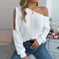 thumbnail image 5 of EchfiProm V Neck Women Off Shoulder Sweater Solf White Pullover Knit Long Sleeve Comfort Solid Sweater Top, 5 of 8
