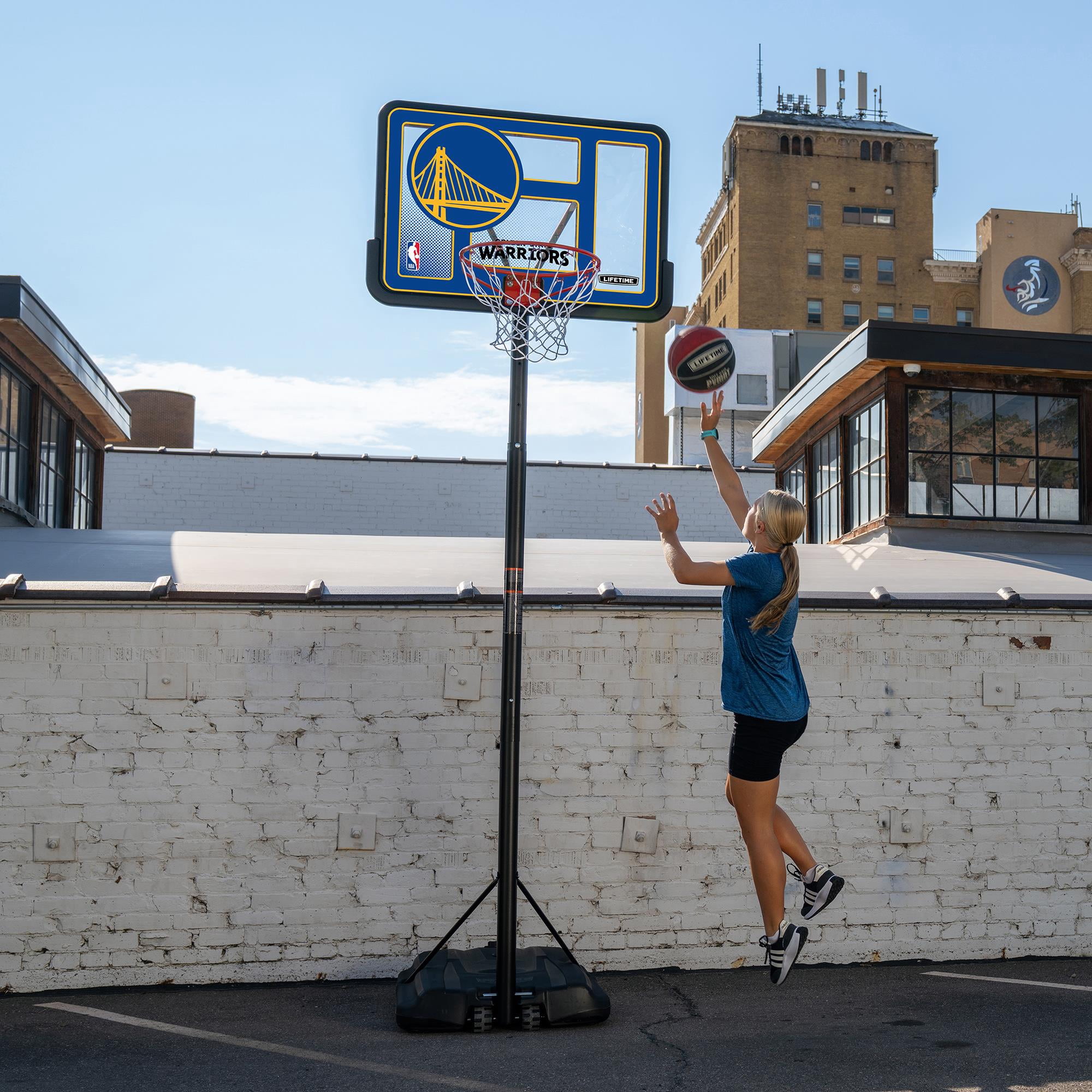 Lifetime NBA Golden State Warriors 44" Portable Basketball Hoop with Wheels - 7.5 to 10 Ft Adjustable Height