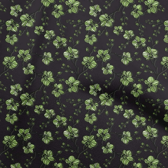 oneOone Polyester Spandex Dark Green Fabric Floral Retro Craft Projects Decor Fabric Printed By The Yard 56 Inch Wide