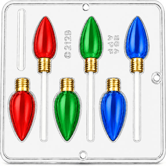 Candy Molds N More 6-Cavity Christmas Bulb Lights Plastic Chocolate Candy Mold, Non-Stick (2129)