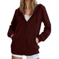 thumbnail image 2 of HLKJKLS Long Sleeve Shirts For Women Zip Up Hooded Cardigan With Large Pockets Long Sleeve Polyester Cotton Blend Red S-3Xl, 2 of 8