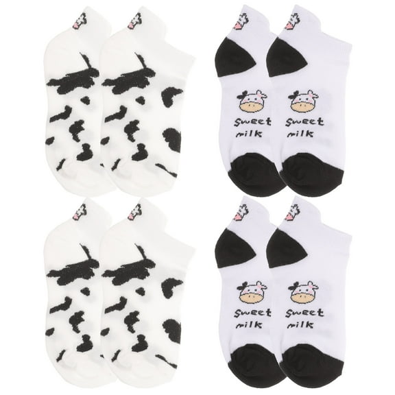 Topbathy 4 Pairs Breathable Cow Print Socks for Women Cotton Short Hiking Casual Wear