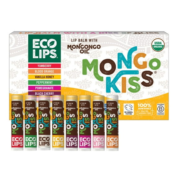 Set de bálsamo labial Eco Lips Mongo Kiss, paquete de 8 con aceite de mongongo