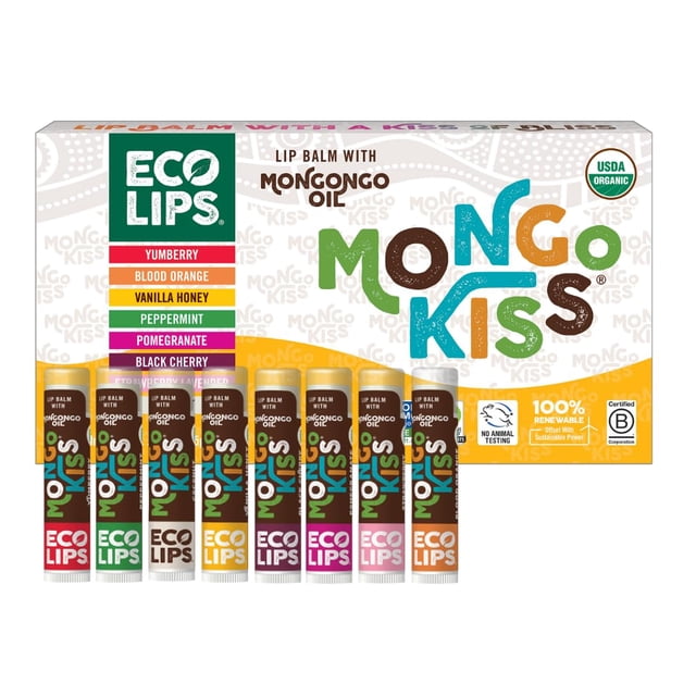 Set de bálsamo labial Eco Lips Mongo Kiss, paquete de 8 con aceite de mongongo