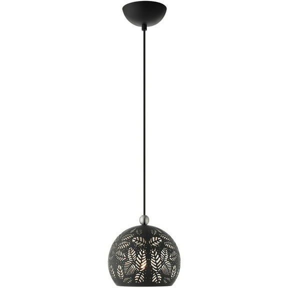 1 Light Black Pendant light Hanging Light Fixture with Black Ornamental Metal with White finish Inside Shade