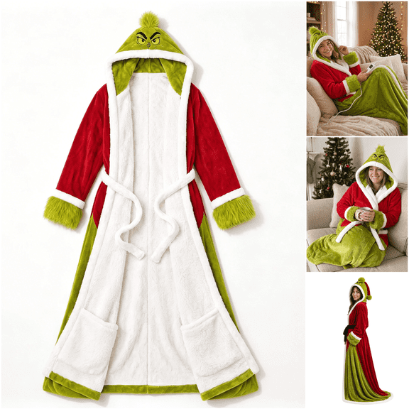 Christmas Wearable Heated Blanket with Foot Pocket, Green Monster Heated Electric Blanket with Sleeves, Hood,Portable Heated Blanket,cozy loungewear