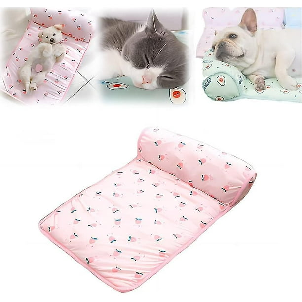 Cama de enfriamiento para perros/gatos, tapete de enfriamiento para mascotas de verano hecho de seda de hielo, tapete de enfriamiento de seda de hielo lavable, manta de enfriamiento para mascotas L -