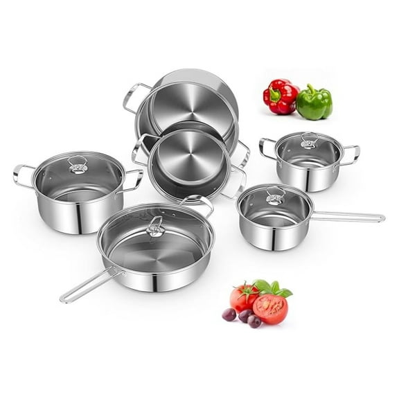 12 Piece Stainless Steel Cookware Set, Pots and Pans Set, Induction Compatible, Kitchen Cookware with Lids