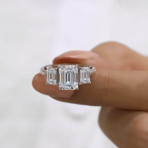 VINSON 2.5 CTW Emerald Cut Hidden Halo Diamond Engagement Ring - Art Deco Wedding Gift Ring