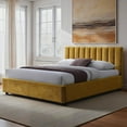 thumbnail image 2 of Omax Decor Jaxon Fabric Upholstered Platform Queen Bed in Gold, 2 of 7