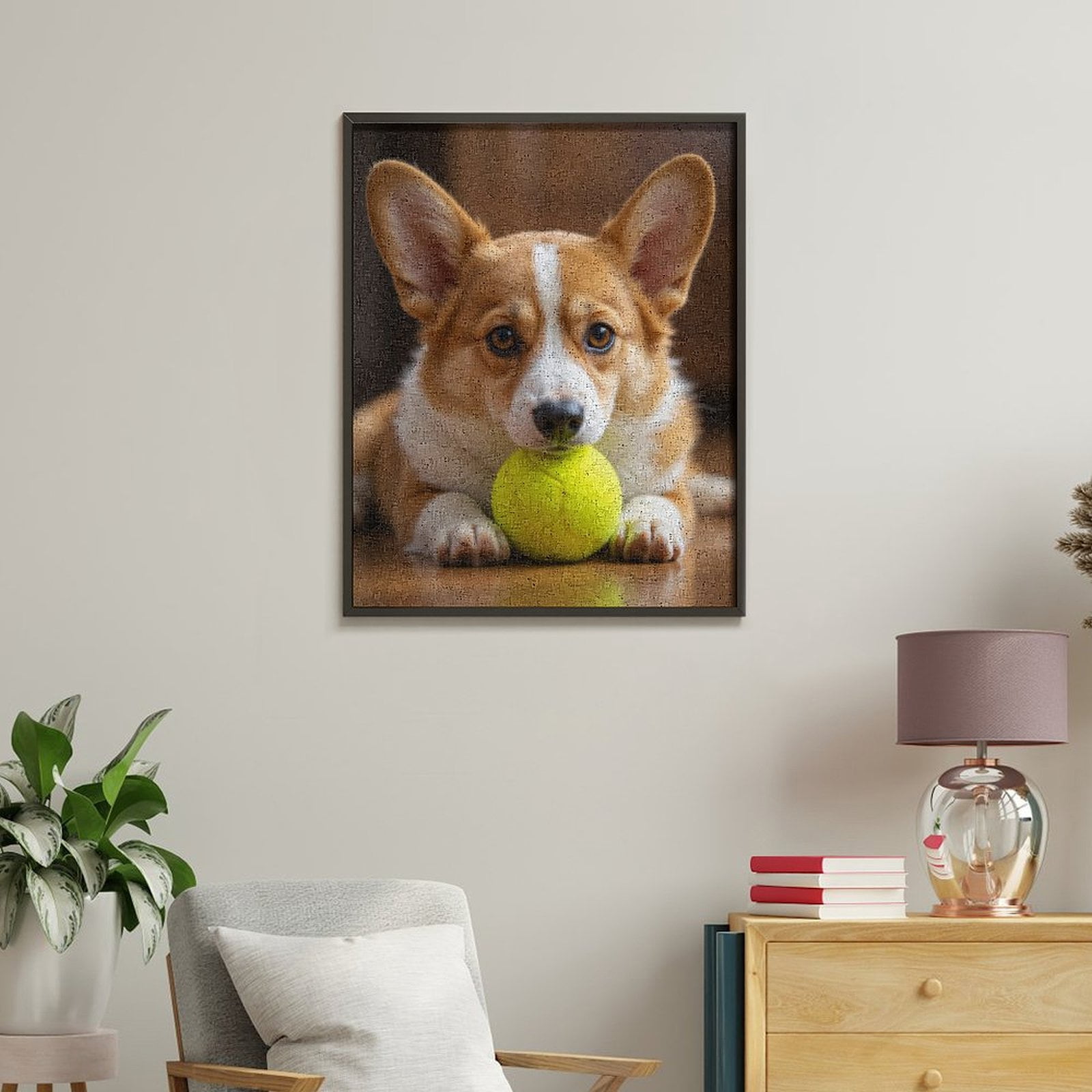 Paint by Numbers Kit for Adults, Corgi With Tennis Ball Paint by Numbers, Easy Paint by Numbers Kit for Adults Beginner, DIY Adult Paint by Number Kits on Canvas, Home Decor