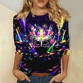 thumbnail image 2 of QATAINLAV Mothers Day Gifts Mardi Gras Shirts for Women Casual Crewneck 3/4 Sleeve Carnival Printed Pullover Top Mardi Gras Outfits Multicolor M, 2 of 6