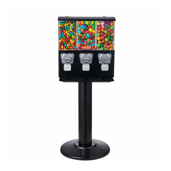 Gumball Machine with Stand - Black Vintage Candy Dispenser - 3 Slot Vending Machine - Coin Operated - 8lbs Capacity - for Restaurants, Malls, Home