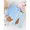 thumbnail image 3 of FEORJGP Toddler Baby Girl 3 Piece Casual Outfits 0 3M 6M 9M 12M 18M Infant Long Sleeve Jumpsuits Cold Shoulder Bodysuits Solid Ribbed Rompers Elastic Cute Comfy Daily Clothes for Spring Fall, 3 of 7