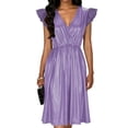 thumbnail image 3 of AnuYalue Womens Summer Pleated Midi Dress 2026 Summer Ruffle Sleeve V Neck Cocktail Wedding Guest A Line Dresses, 3 of 9