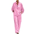 thumbnail image 2 of Tqyyweavej Two Piece Sets for Women Henley Button Long Sleeve Tops and Straight Leg Pants with Pockets Linen Sets for Women 2 Piece, 2 of 10