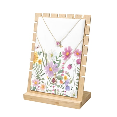 Necklace Display Stand Wild Flowers Wood Jewelry Displays Stands with PU Panel Rack Organizer Farmhouse Butterfly Leaves Wooden Necklace Display Holder for Vendors Shop Show Home Tabletop Storage