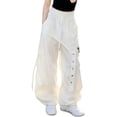 thumbnail image 2 of WAVSUF Kids Girls Cargo Pants Classic Fit High Waist Wide Leg Summer Daily Trendy Pants White Size 4, 2 of 6