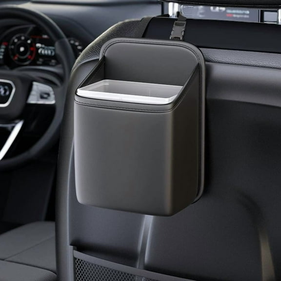 Car Leather Storage Bag Rear Seat Back Hanging Waterproofable with Carrying Handle Car Trash Can Car Trash Can（black）