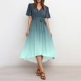 thumbnail image 5 of Gradient Flare Dress Women's Summer Fashion V-Neck Short Sleeve Flowy Swing Midi Dresses Casual Party Sundress,Light Blue S, 5 of 6