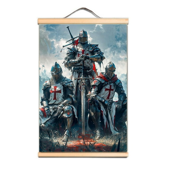 Knights Templar Tapestry Wall Chart - Vintage Wall Art Posters and Prints for Christ History Aficionados - Crusader Armor Warrior Scroll Painting Wall Hanging Flag 5,Multicolor,11.8X17.7 inches