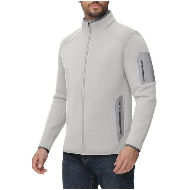 Men's Jacket Long Sleeve Stand Collar Solid Color Zipper Pullover Fleece Hooded for Sweatshirt Style,Fleece Jacket Men