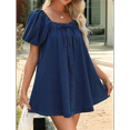 thumbnail image 4 of Robe pour Femmes, Robe en Jean à Manches Courtes Bouffantes Col Carré Combinaison en Denim avec Poches Bleu TG, 4 of 6
