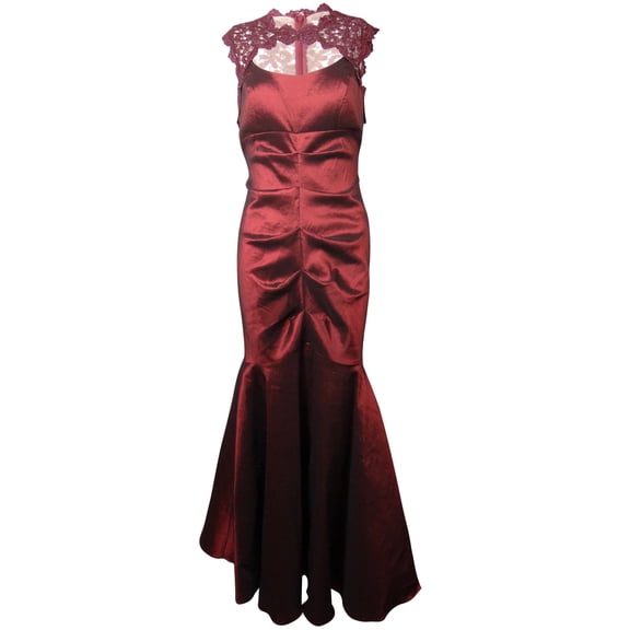 Women's Metallic Lace Trimmed Taffeta Mermaid Dress
