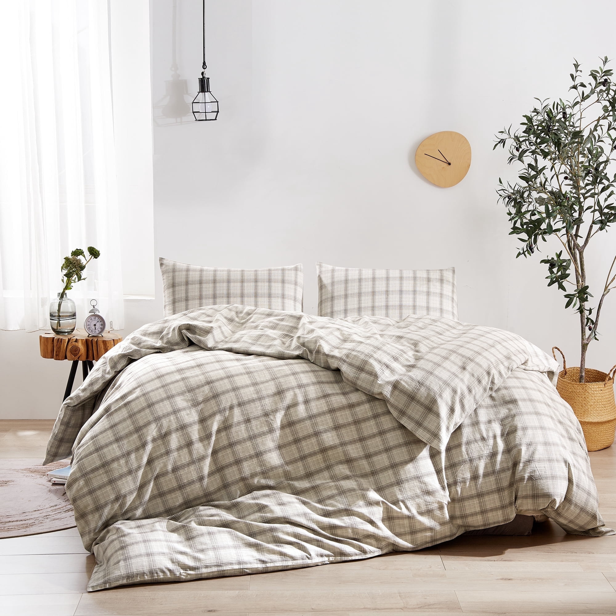 Home Soft Things 3 Piece Washed Cotton Duvet Cover Set - Kolkata - Grey - 102" x 90"