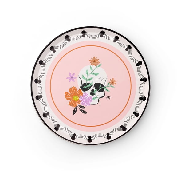 Bonjour Fête Floral Scull Small Paper Plates, Disposable Party Supplies, 8 Count, 8 Inch, Halloween
