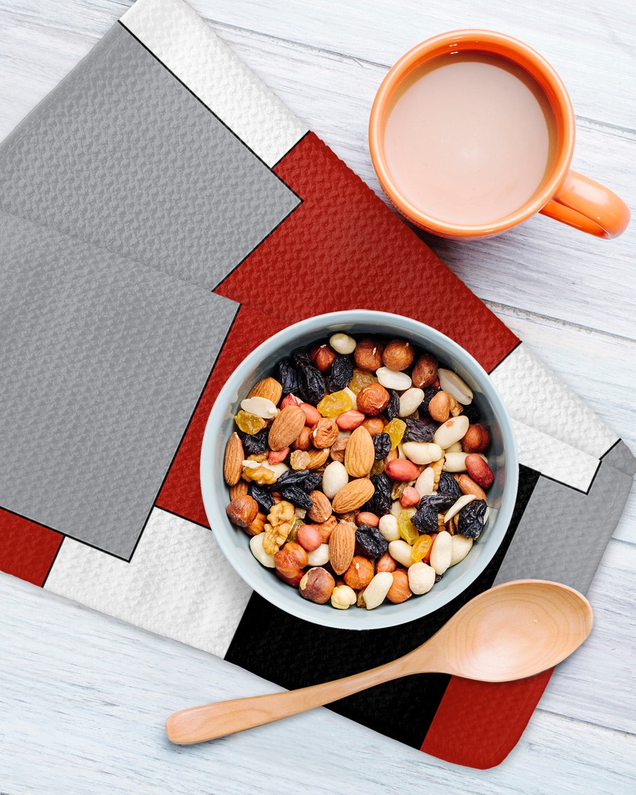 Red Grey Black Geometric Dish Towels Set,Waffle Weave Kitchen Towels 3Pcs, Middle Century Modern Art Abstract Microfiber Hair Face Bath Tea Towel Absorbent Quick Drying Cleaning Dish Cloths 12"x12"