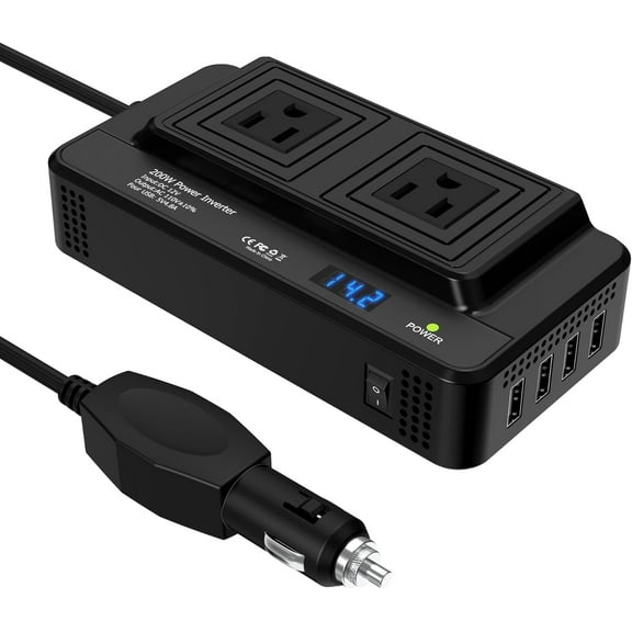 200W Car Voltage Converter Inverter DC 12V to AC 110V Ports Fast Charging Car Charger with Cigarette Lighter Plug with 2 Sockets and 4 USB for Business Trips and Vacation