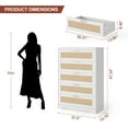 thumbnail image 4 of 5 Drawer Rattan Dresser for Bedroom, 47.27” Tall Dresser with Power Outlets, Wood Dresser Chest of Drawers with Metal Handles for Living Room Closet Hallway Entryway, 4 of 7