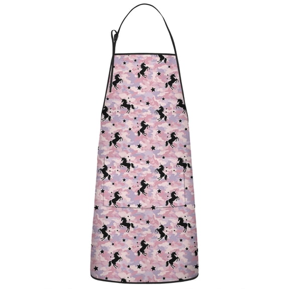 Cartoon Unicorn Star Camouflage Apron-Garden Aprons for Women with Pockets-Cotton Linen Waterproof Kitchen Cooking Gardening Aprons Adjustable for Kitchen,Cooking,BBQ and Salon 33x27 Inch