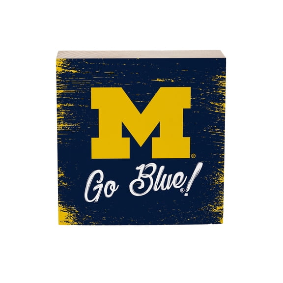 Michigan Wolverines 6" Square Fan Chant Wood Block Shelf Sign