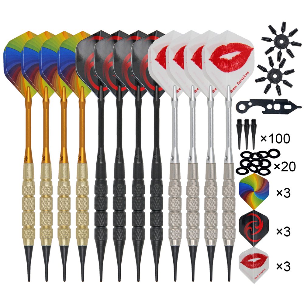 12pcs Darts Dart Flight Set with 100pcs Spare Soft Dart Tips Dart