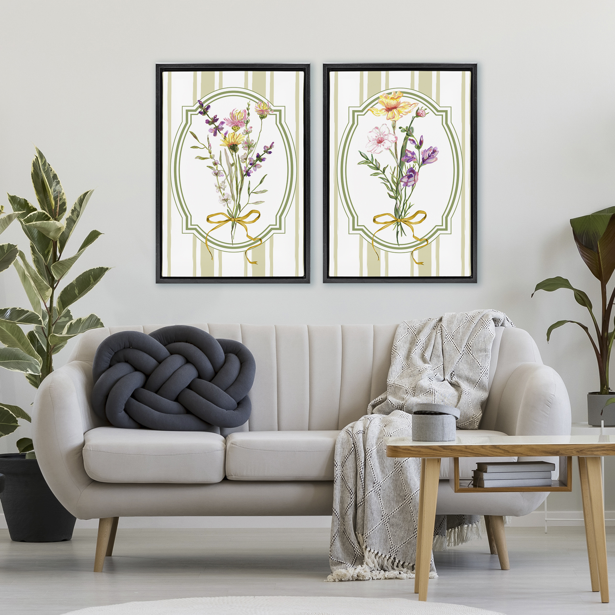 Wildflower Bundles Classic Stripes 2 Piece Black Framed Floater Canvas Set, design by Adonna Ebrahimi