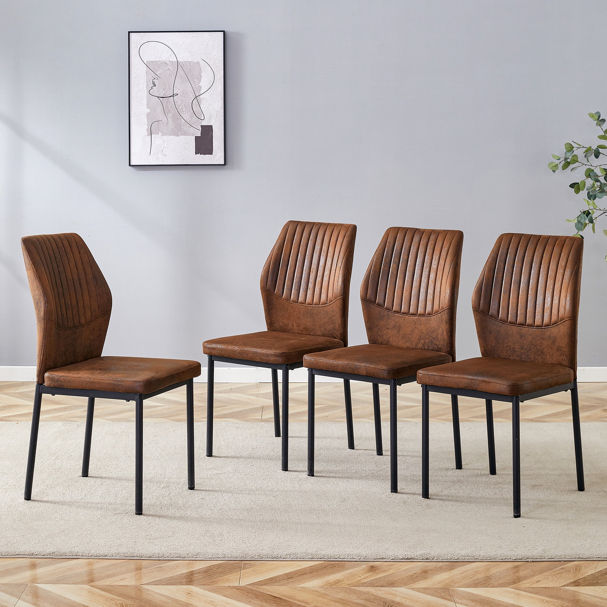 Noble House Light Luxury Chair - A set of 4 comfortable brown technology fabric dining chairs