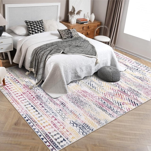 Boho Chic Lines Rugs, Soft Washable Print Area Rug, Non-Slip Foldable Floor Mat for Cozy Bedroom, Nursery, Dorm, Living Room and Office Decor