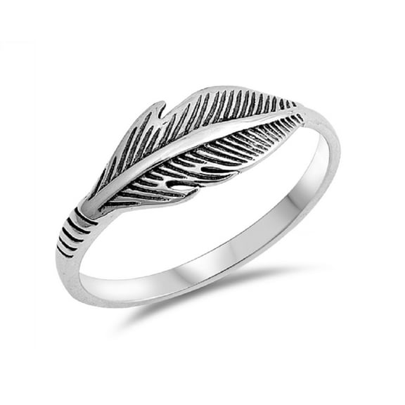 Sterling Silver Sideway Feather Ring