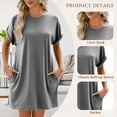 thumbnail image 4 of TEMOFON Women’s Summer Short Sleeve T-Shirt Dress Casual Loose Slit Beach Mini Dress Tunic Tops Womens Clothes Solid Color Lightgray Size M, 4 of 9