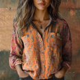 thumbnail image 2 of Womens Tops Casual Print Long Sleeve Cotton Button Blouse Spring Summer Shirts for Women Orange 4Xl, 2 of 3