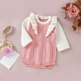 thumbnail image 2 of Generic Baby Girls Knitted Pullovers Girls Long Sleeve Splice Knitted Ruffles Sweater Baby Bodysuit Romper 1 Piece Outfits Fall Winter Clothes(Pink,9-12 Months), 2 of 9