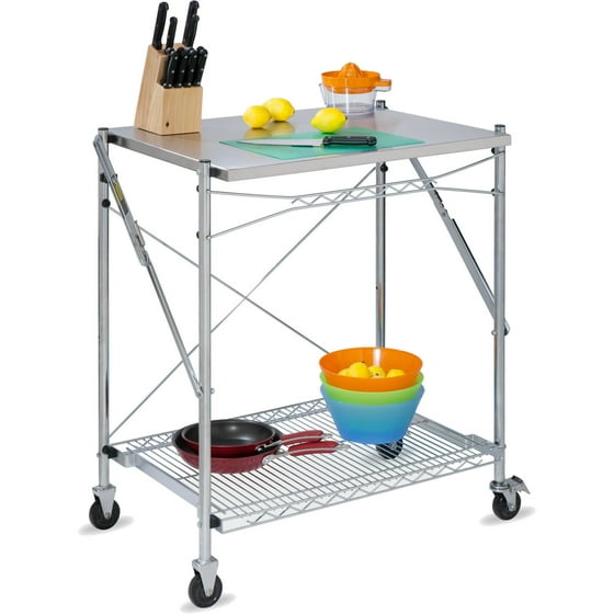 Honey Can Do Urban Stainless Steel Folding Work Table Cart with Wheels