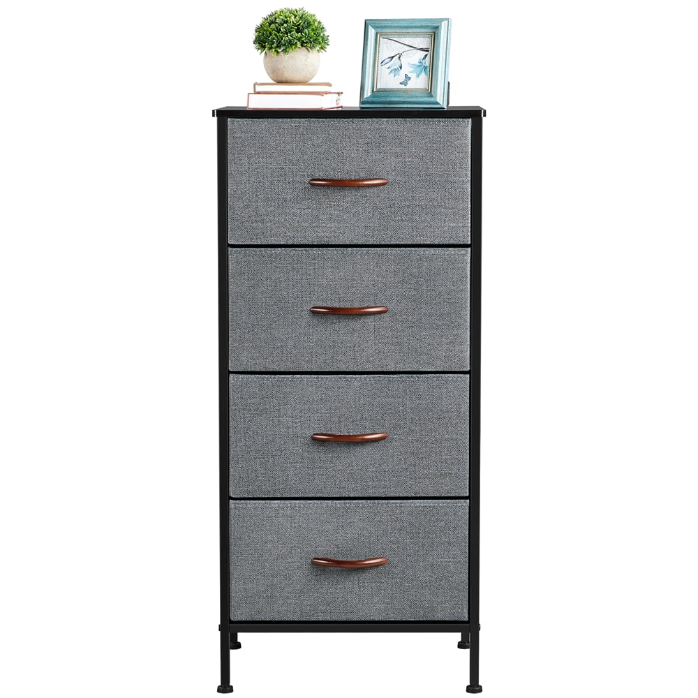SmileMart 4Drawer Fabric Storage Dresser with Black Metal Frame, Dark