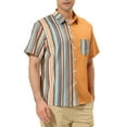 thumbnail image 4 of MODA NOVA Big & Tall Men's Summer Hawaiian Stripe Patchwork Button Down Shirt Yellow Brown 3XLT, 4 of 6