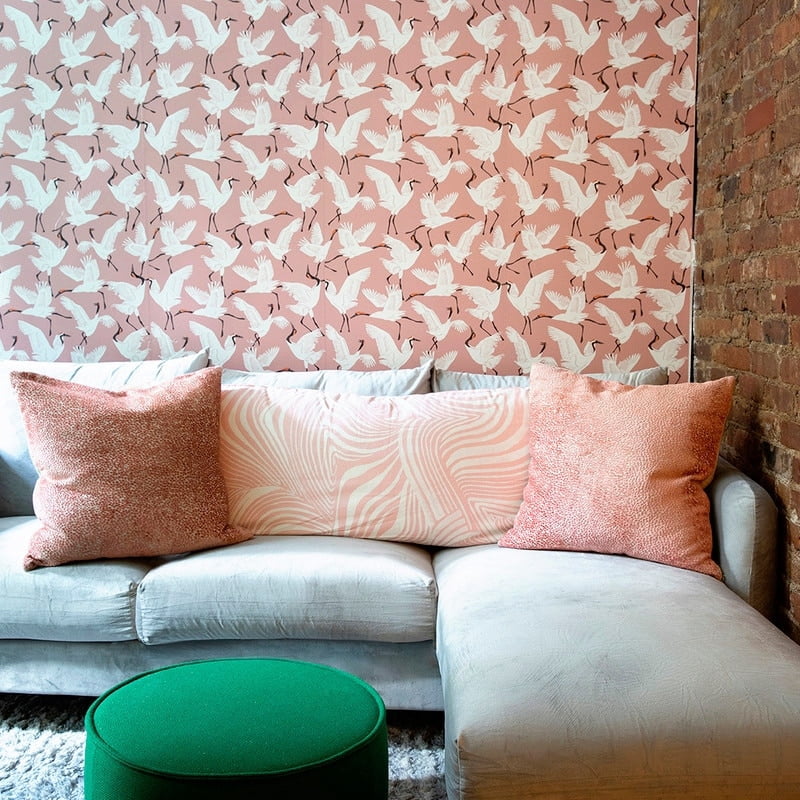 Tempaper x Novogratz Pink Family of Cranes Peel and Stick Wallpaper, 20.5" x 16.5'